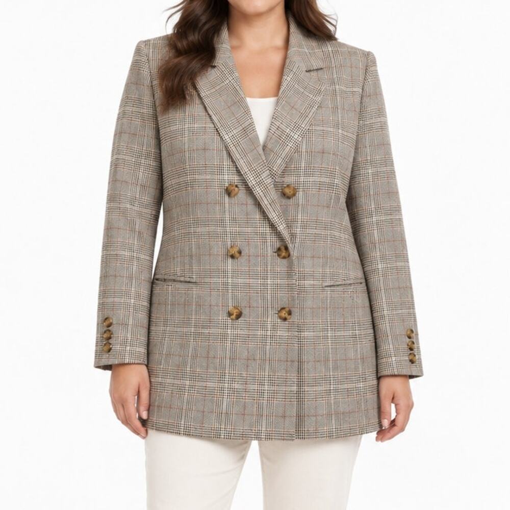 Lucky Brand Plaid Double Breasted Career Blazer XL